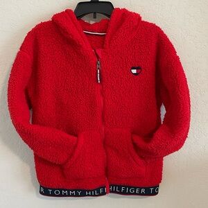 Tommy Hilfiger Logo Sweatshirt Fleece Hoodie With Full Zip Front Pockets Girls